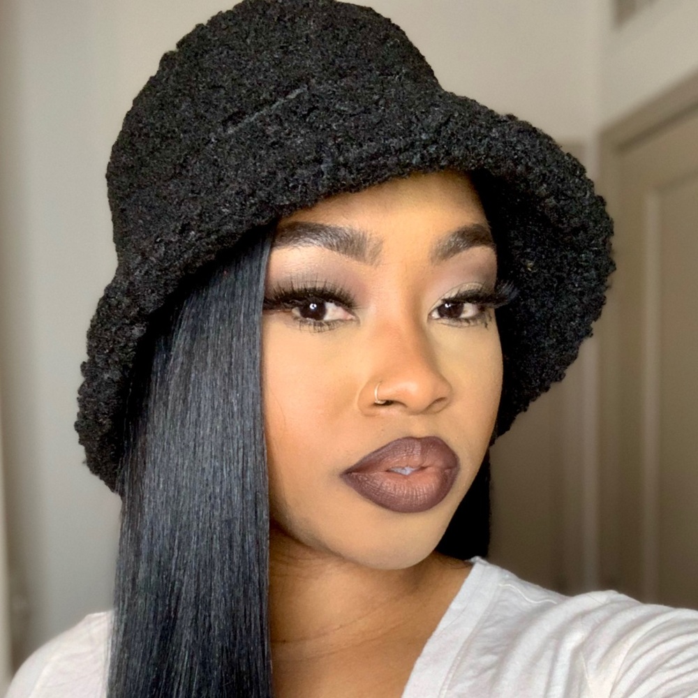 Black Fuzzy Teddy Bucket Hat